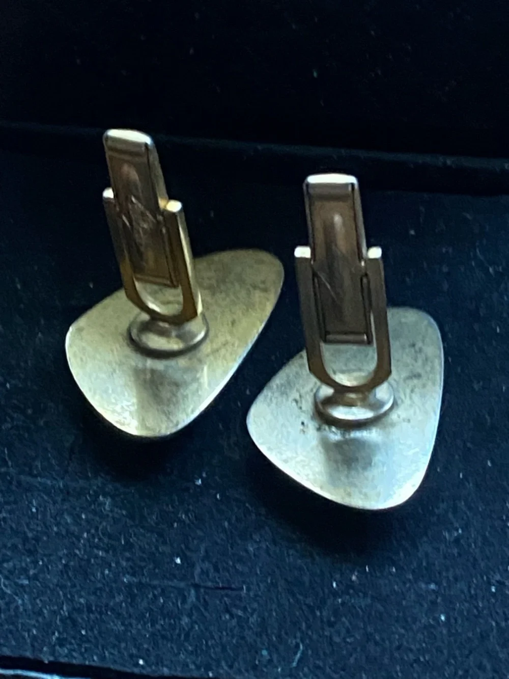 Sarah Coventry Gold Tone Black Enamel Cuff Links Clear Rhinestones “Atomic”
